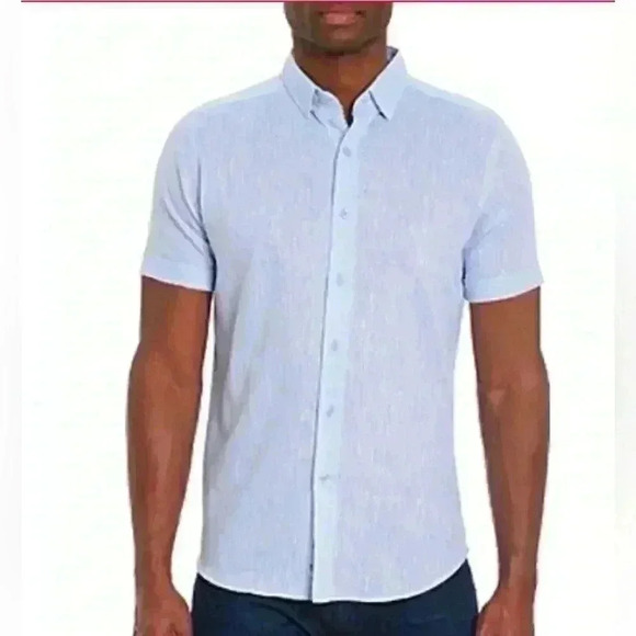 Robert Graham “Peterson” Lt. Blue Short Sleeve Button Up Linen/Cotton Shirt 2XL - Picture 1 of 12